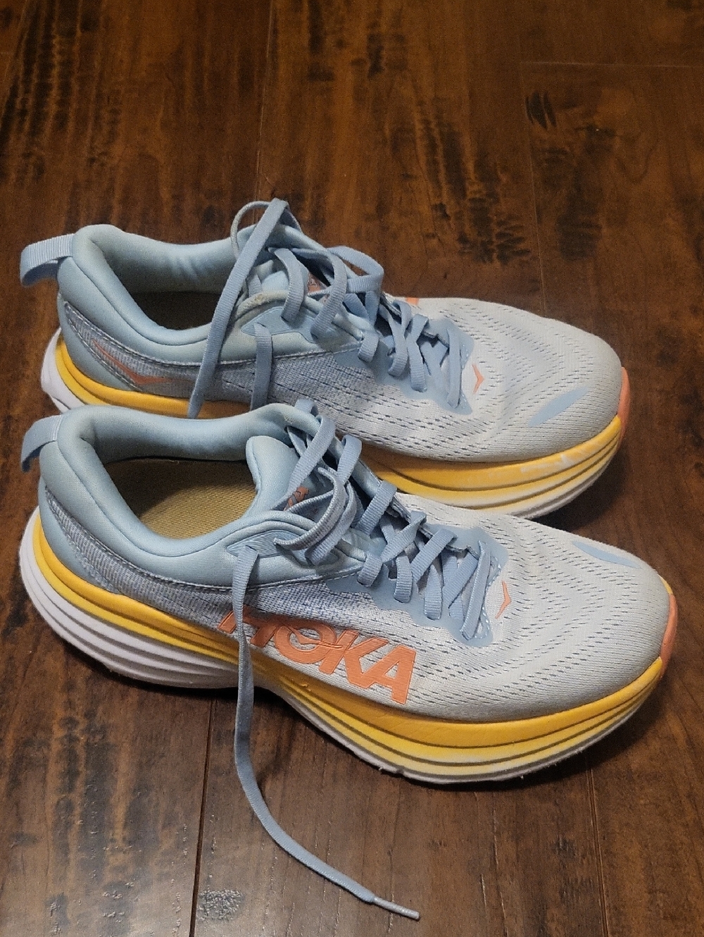 Hoka Women's Light Blue with Yellow & Peach Accent Running Shoes